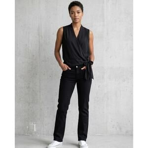 Atina Cristina Black Sleeveless V-Neck Tie-Hem Blouse Size S